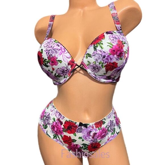 Victorias Secret Very Sexy Rhinestone Strap Bombshell Add-2-Cups Bra cheeky set - Picture 10 of 10